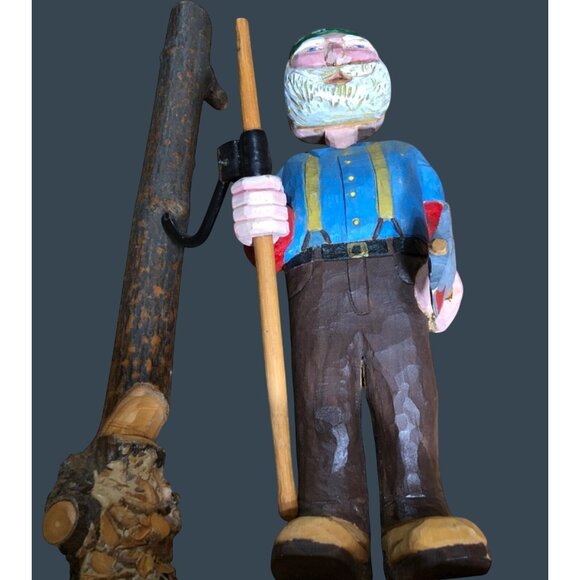 Wooden Carved Lumberjack Handcrafted Figure w Axe Folk Art Voght 1995 Primitive - Picture 10 of 10